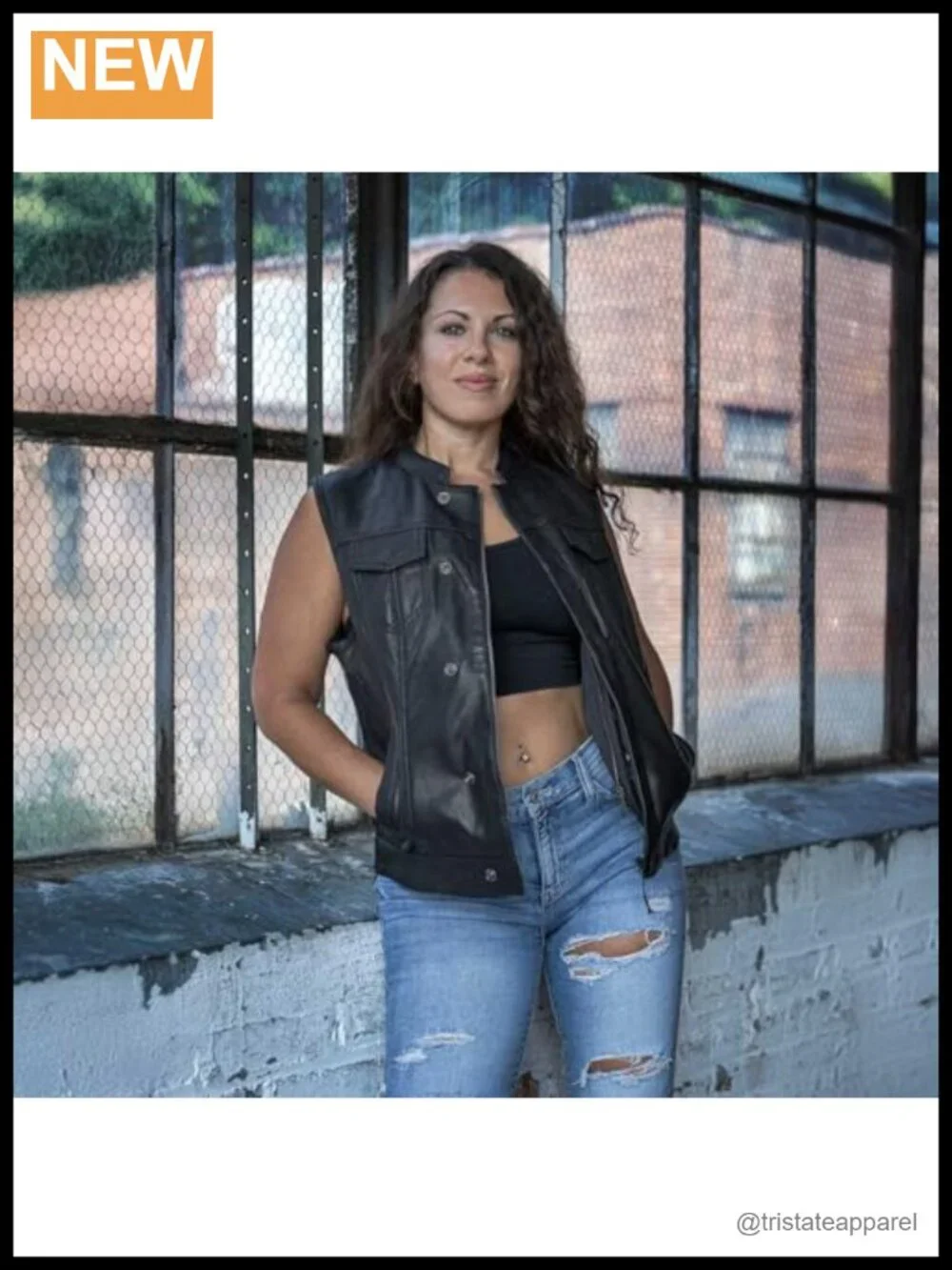 Women's Leather Motorcycle Vest Concealed Carry Snap Zip Closure